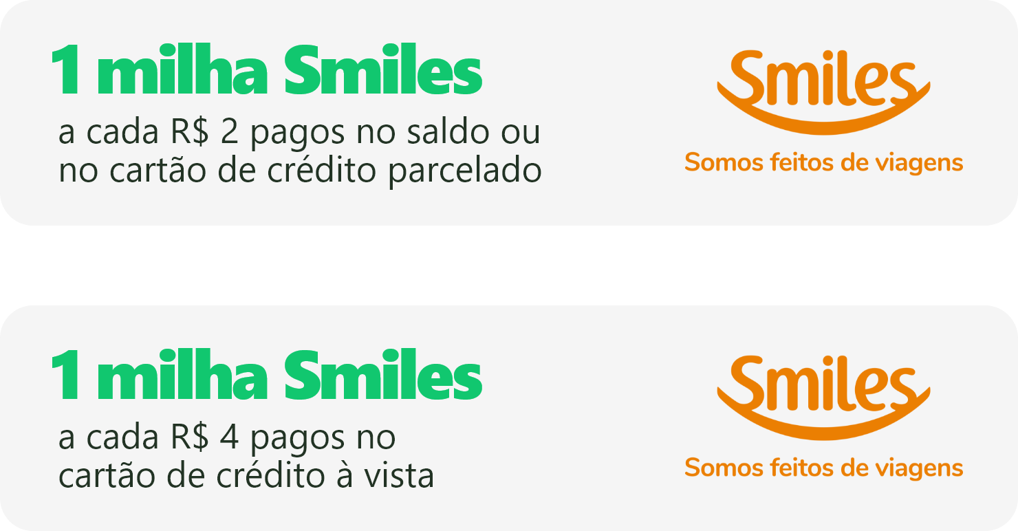 Ganhe 1 milha smiles a cada 5 reais pagos com PicPay
